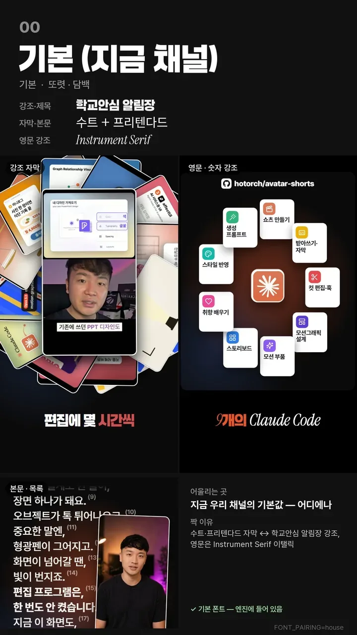 지금 채널 기본 폰트 조합으로 만든 쇼츠 장면 카드