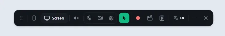 OpenScreen을 처음 실행하면 뜨는 녹화 막대, 아무것도 고르지 않은 상태